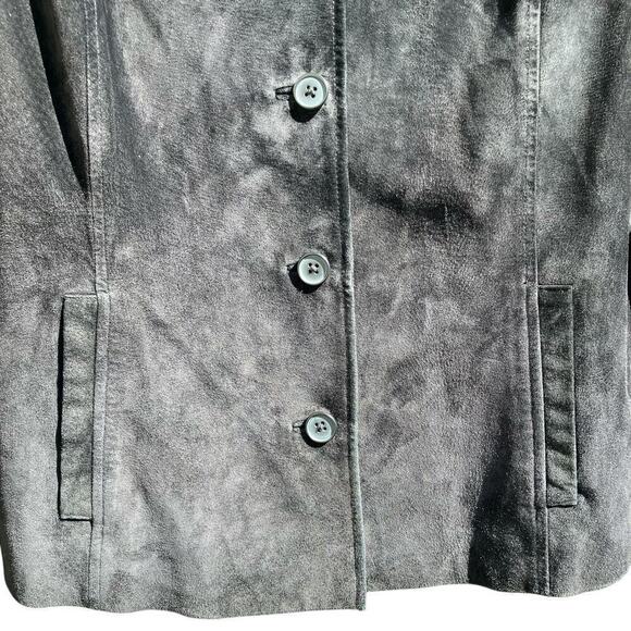 LOFT Vintage Y2K Black Suede Jacket Button Front Relaxed Casual Whimsygoth Sz L - Picture 3 of 16